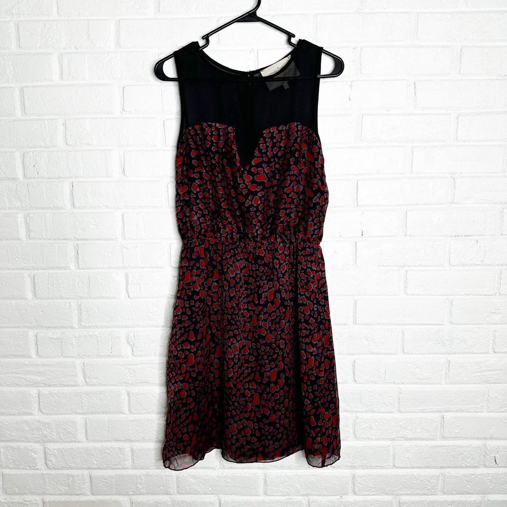 Wendy Katlen Red Leopard Silk Dress Mesh Panel size 8